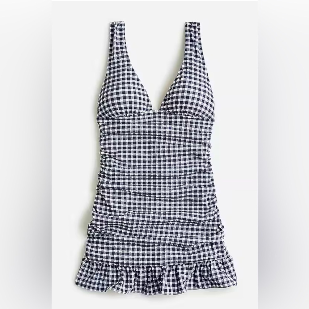 NWT J.CREW Ruched Swim Dress in Classic Gingham / Size 12